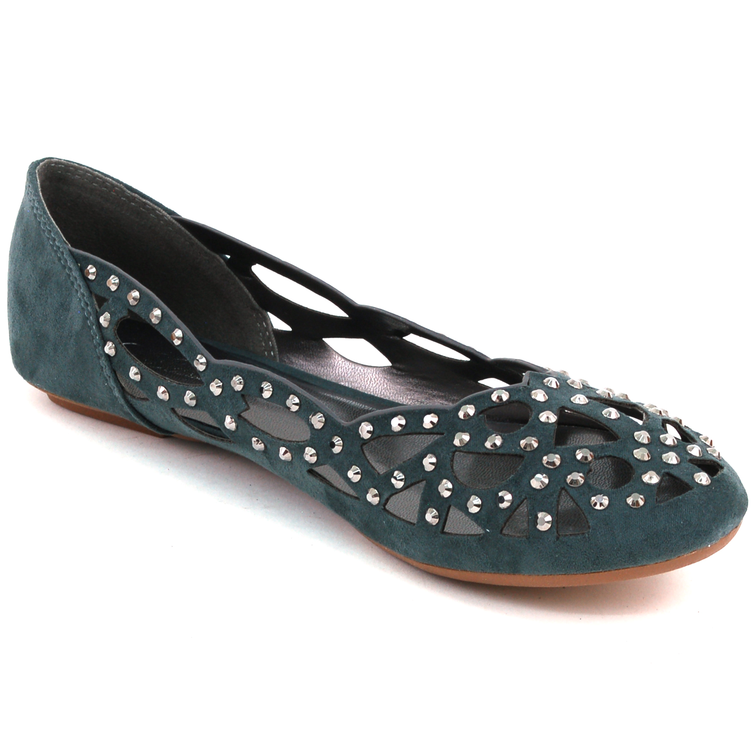 Womens Velvet Ballet Flats Slip On Shoes Rhinestones & Cut Out Design 6